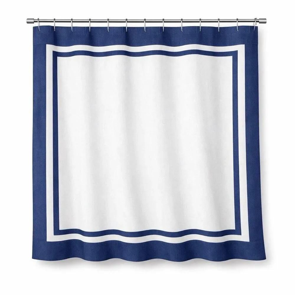 Madison Park Shower Curtain 72 x 72 100% Cotton White Navy Border Luxury Hotel